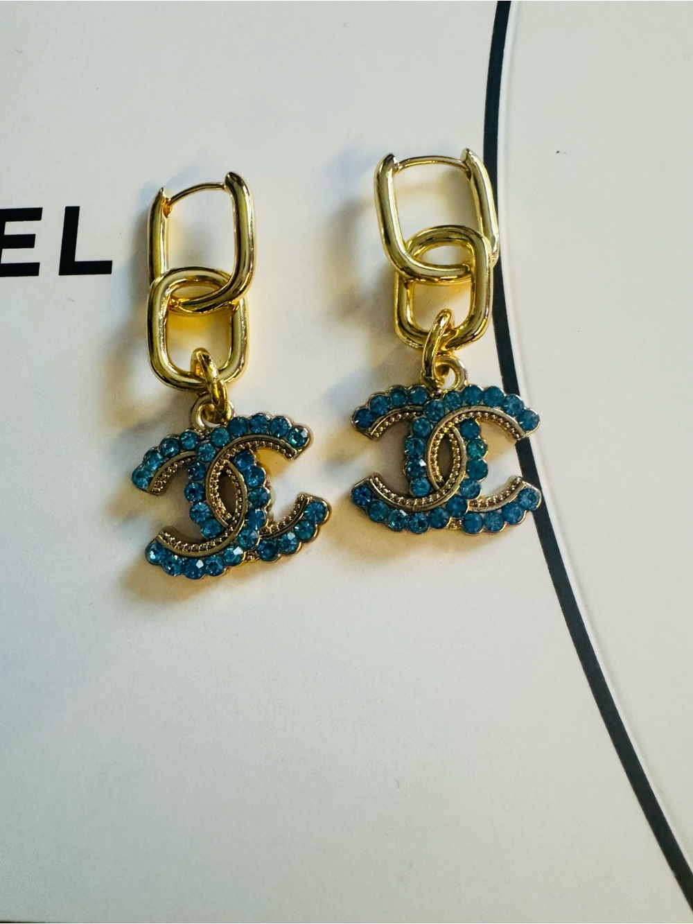 Crystal Gold Tone Earrings with Authentic Hardware & Chanel Extras - Picture 2 of 4